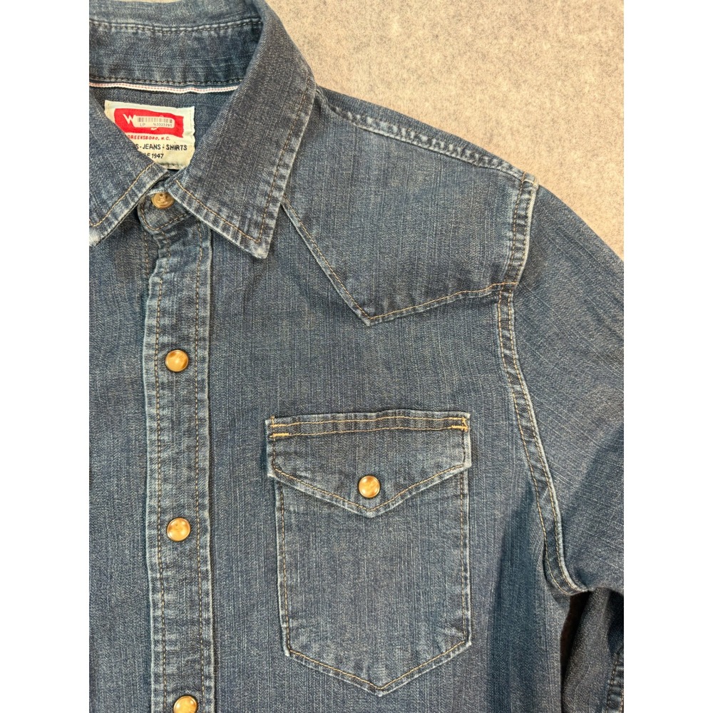 Wrangler Mens Blue‎ Denim Western Snap Shirt Small Pearl Snap Cowboy Long Slv - Picture 5 of 9